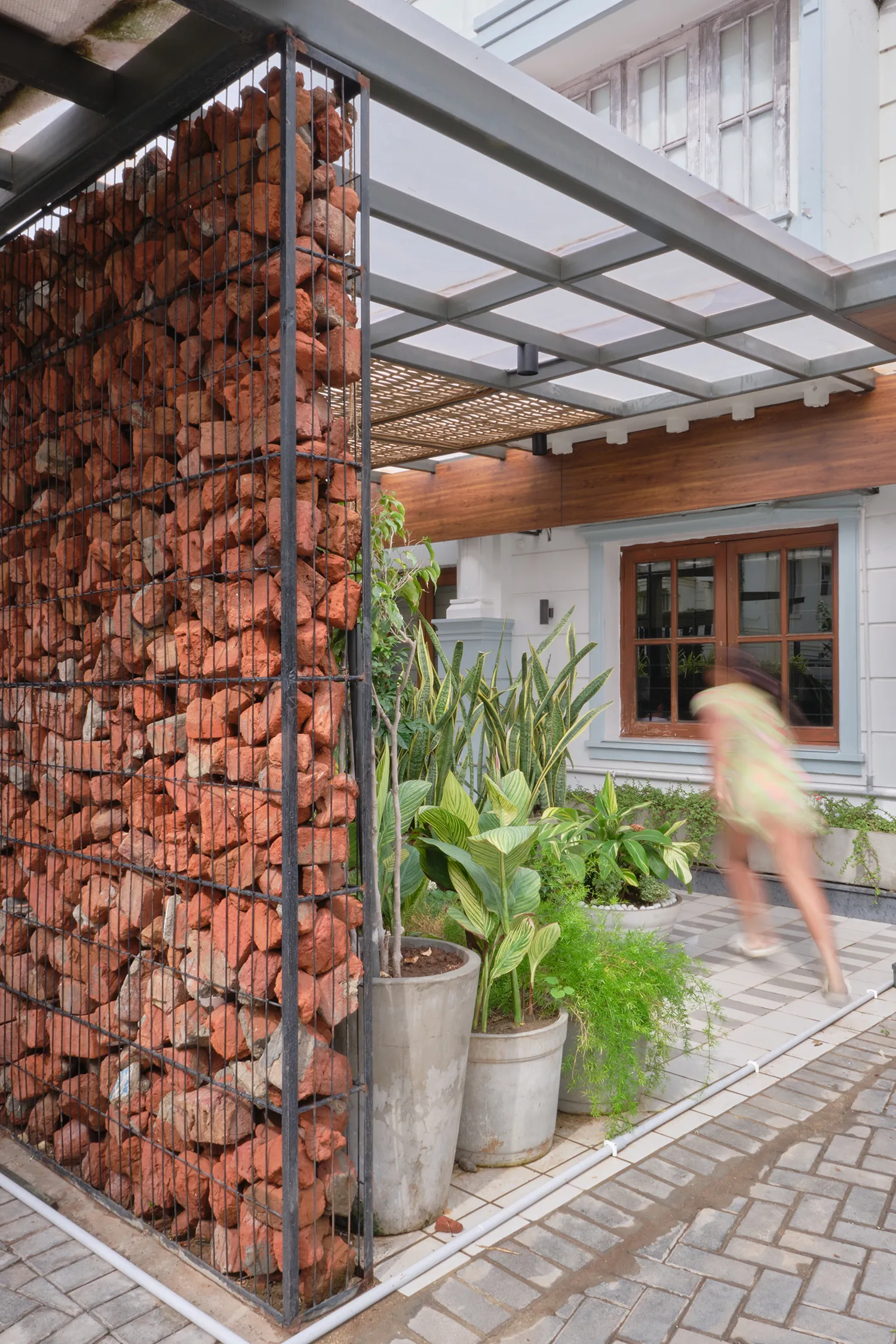 Gabion brick wall entrance