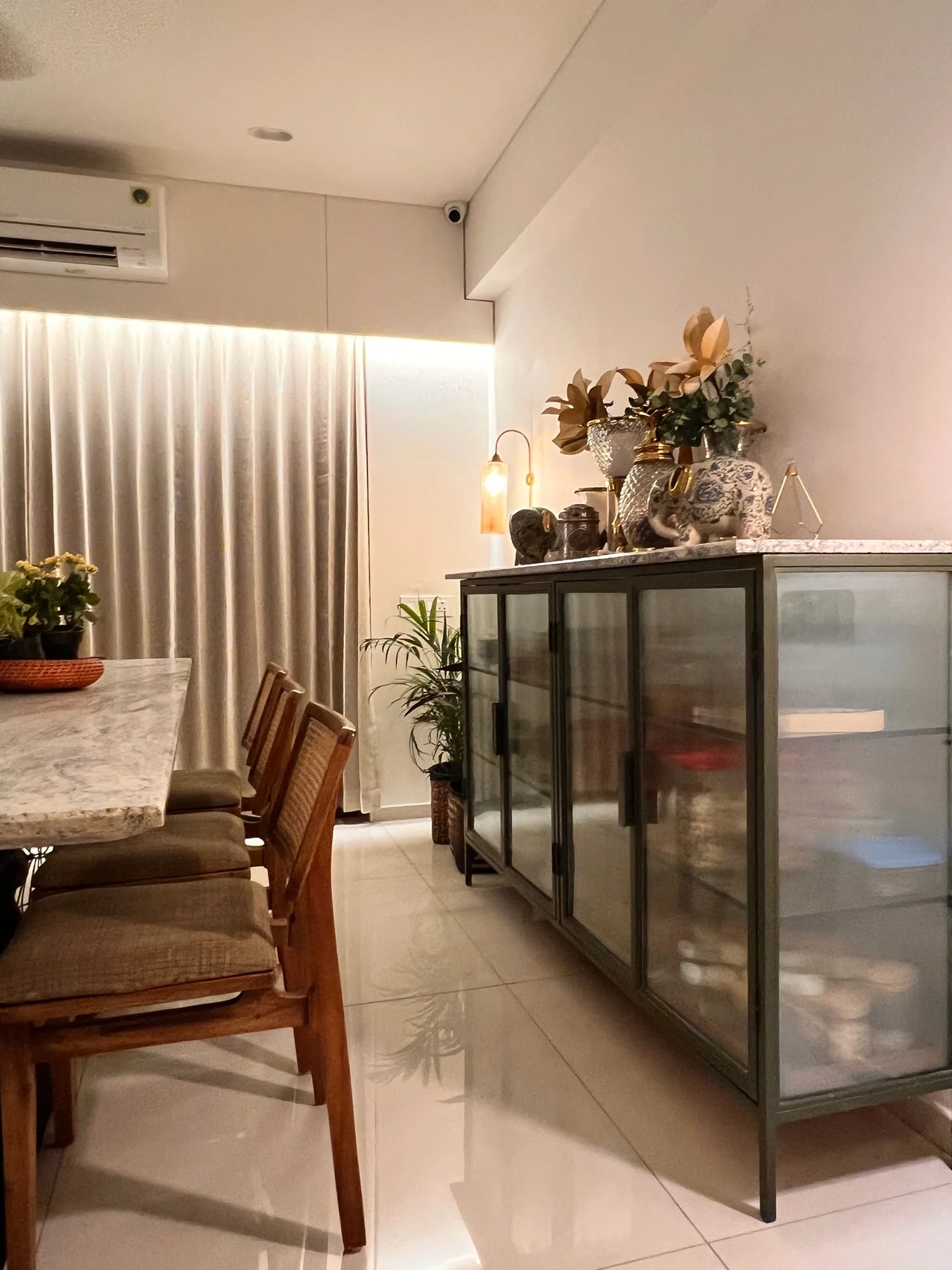 Dining sideboard with glass cabinet