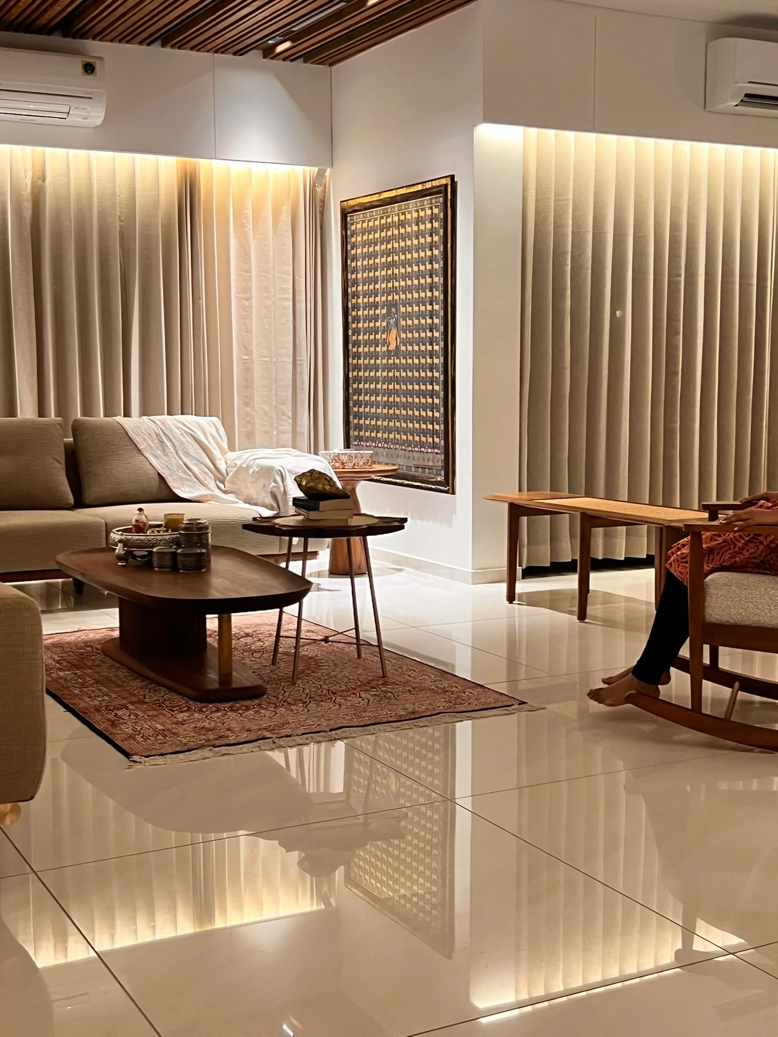 Living room corner with decorative wall frame