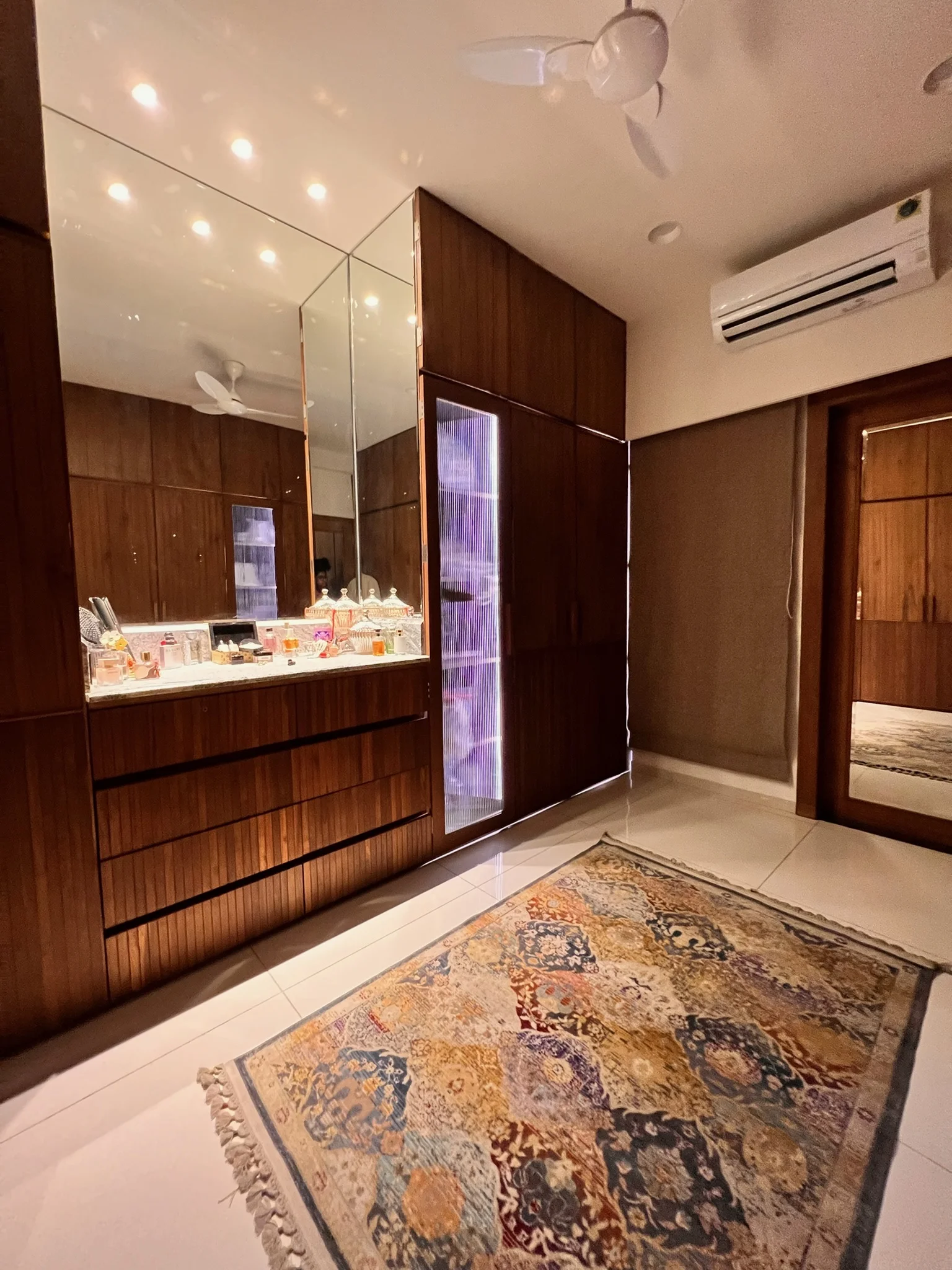 Master bedroom dresser with mirror wall